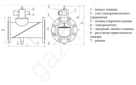 Клапан газовый запорный электромагнитный КЗГЭМ-У фланцевый Клапан газовый запорный электромагнитный КЗГЭМ-У фланцевый