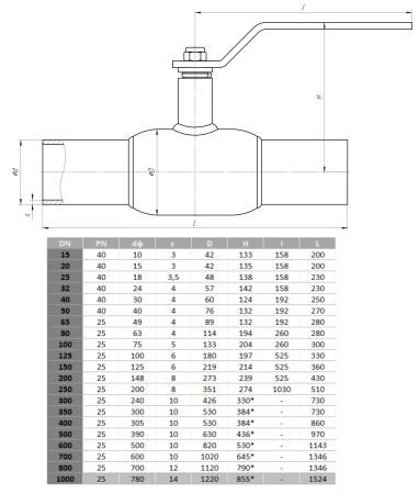 Кран шаровый LD КШЦП Energy Gas приварной сталь 09Г2С